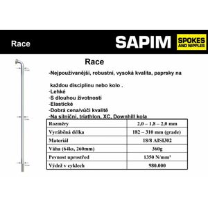Dráty Sapim Race, černé Varianta: 256 mm